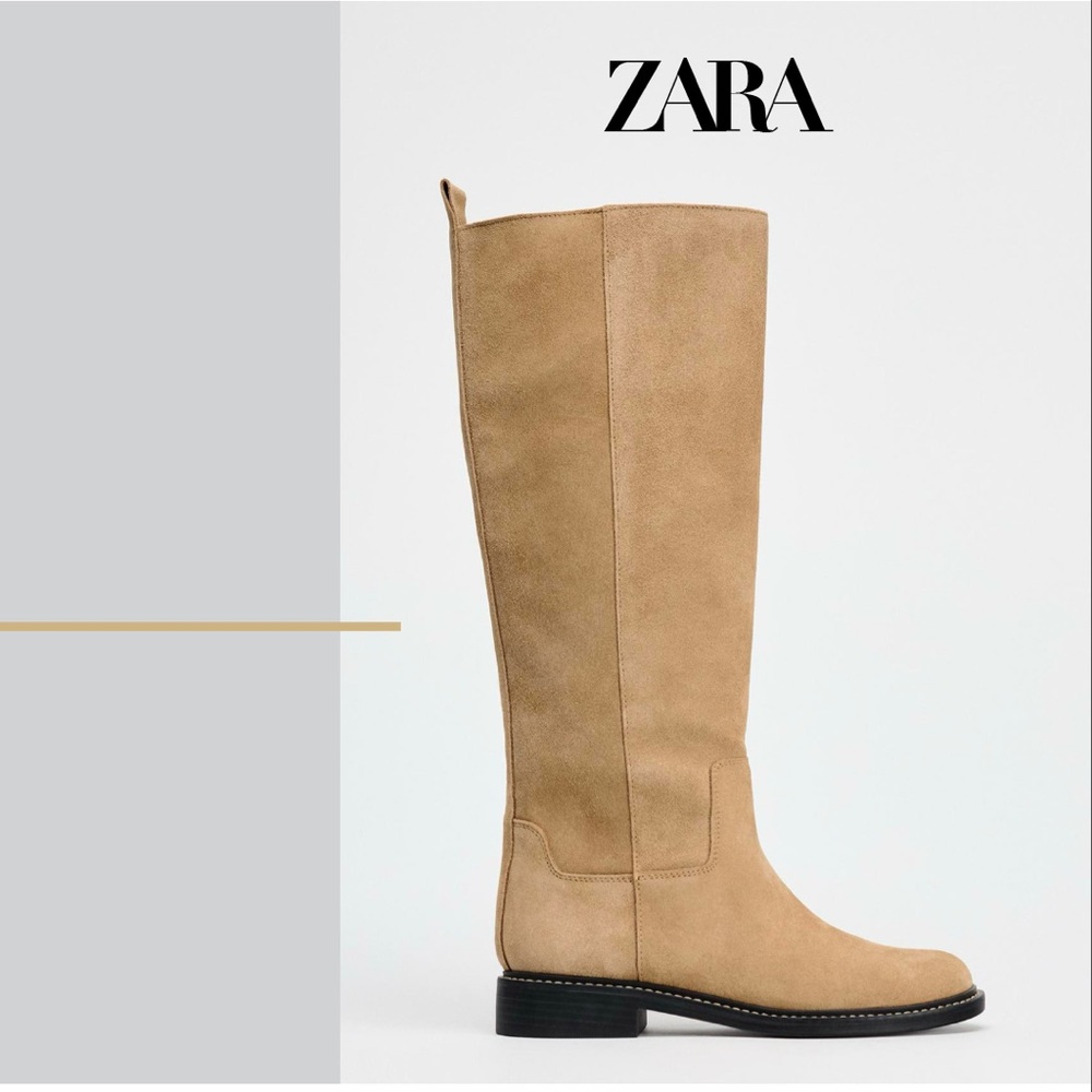 Zara Suede Over The Knee Flat Boots